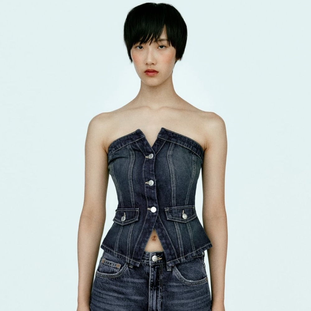 New Zara strapless denim top size XS